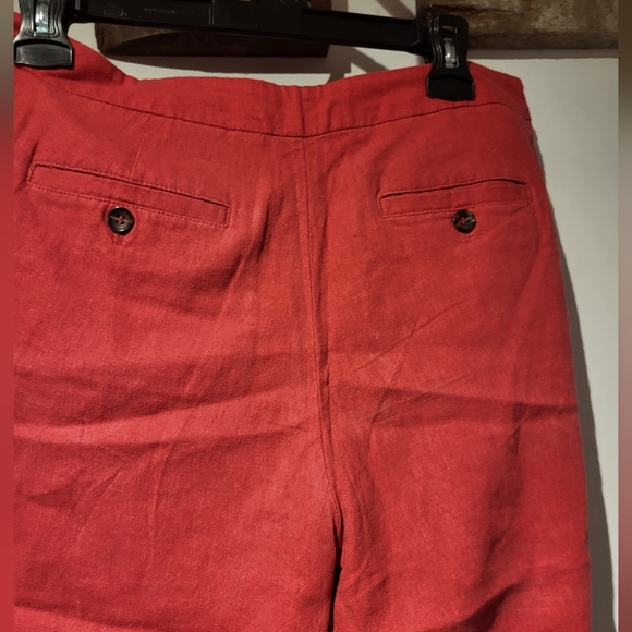 Tradition Linen And Viscose Red Cropped Pants - Picture 2 of 8